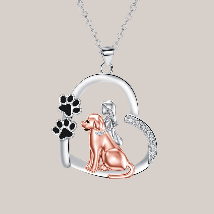 DOG AND GIRL HEART NECKLACE